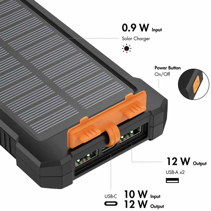 LogiLink Solcelle Powerbank 10.000mAh