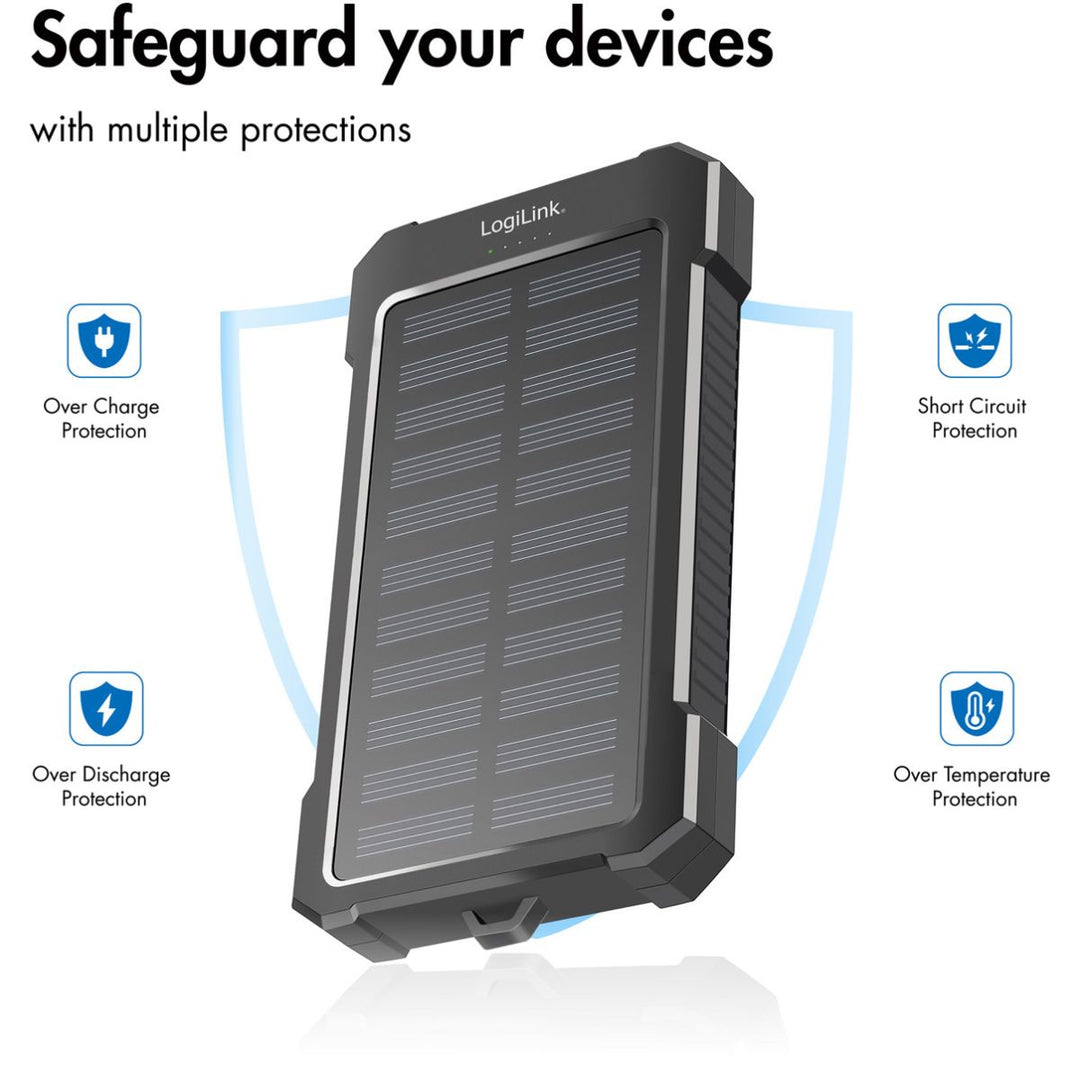 LogiLink Solcelle Powerbank 10.000mAh